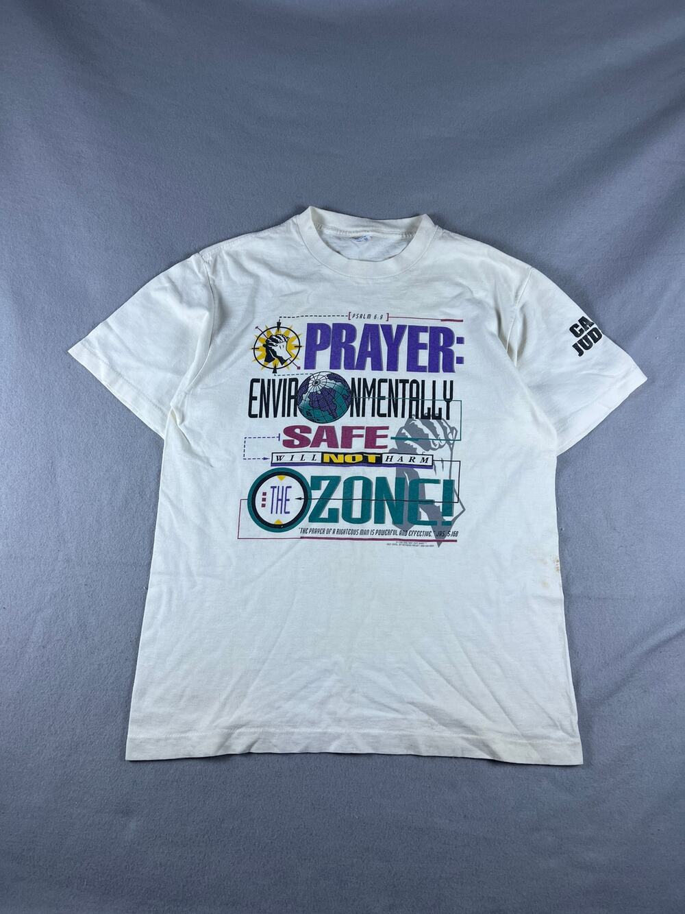 Vintage 90s Jesus T-Shirt Mens L White Prayer Safe Zone Keep It Clean Tee